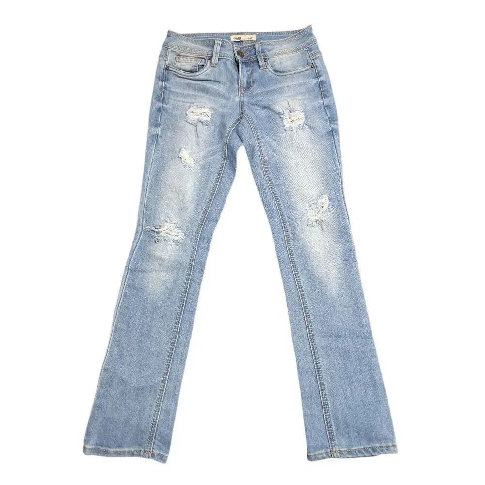 Dollhouse Low-Rise Flare Distressed Medium Wash Jeans Size 1